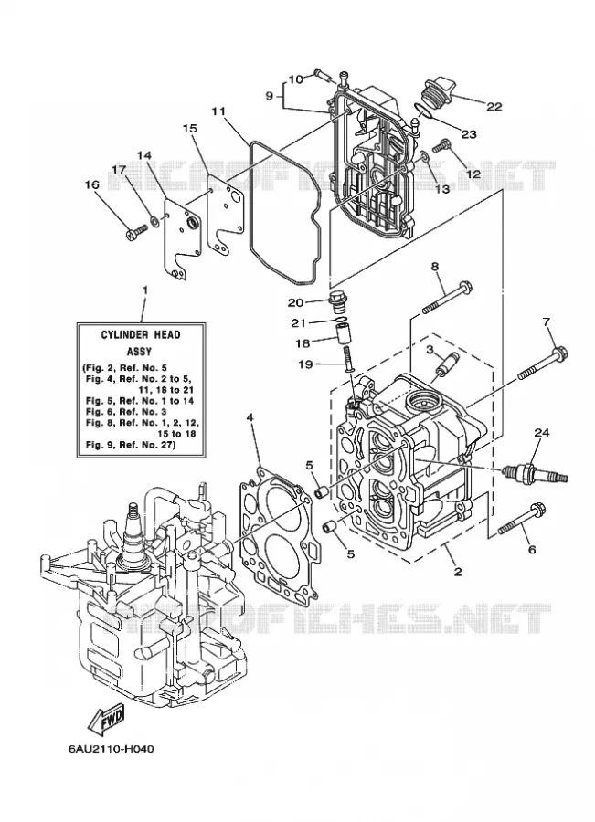 CYLINDRE / CARTER MOTEUR 2 Yamaha OUTBOARD ENGINES 9.9hp (7.3kW) 2010 F9.9  F9.9FMHS