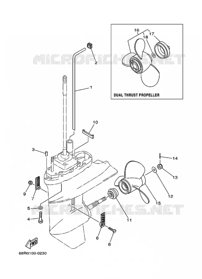 CARTER INFERIEUR ET TRANSMISSION 2 Yamaha OUTBOARD ENGINES 9.9hp (7.3kW) 2010 F9.9  F9.9FMHL