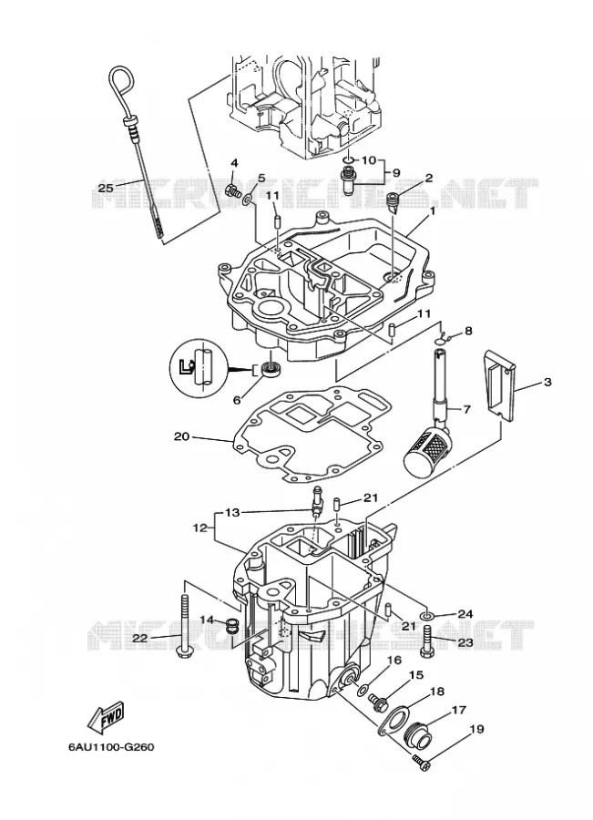 CARTER INFERIEUR Yamaha OUTBOARD ENGINES 9.9hp (7.3kW) 2010 F9.9  F9.9FES
