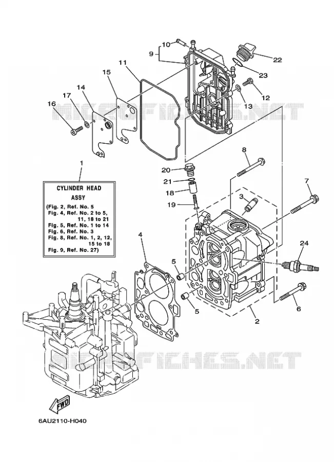 CYLINDRE / CARTER MOTEUR 2 Yamaha OUTBOARD ENGINES 9.9hp (7.3kW) 2010 F9.9  F9.9FES