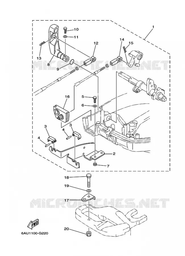 FIXATION BOITIER DE COMMANDE A DISTANCE Yamaha OUTBOARD ENGINES 9.9hp (7.3kW) 2008 F9.9  F9.9F