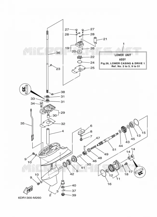 CARTER INFERIEUR ET TRANSMISSION 1 Yamaha OUTBOARD ENGINES 9.9hp (7.3kW) 2014 F9.9  F9.9JMHL