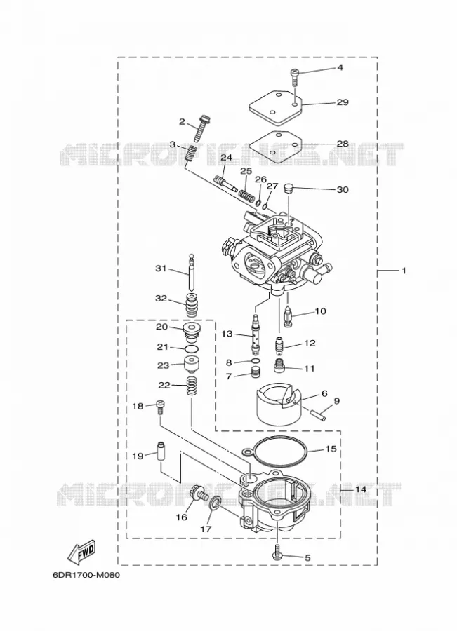 CARBURATEUR Yamaha OUTBOARD ENGINES 9.9hp (7.3kW) 2013 F9.9  F9.9JES