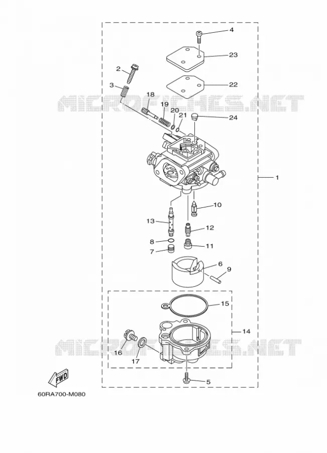 CARBURATEUR Yamaha OUTBOARD ENGINES 8hp (5.9kW) 2013 FT8  FT8DMHL
