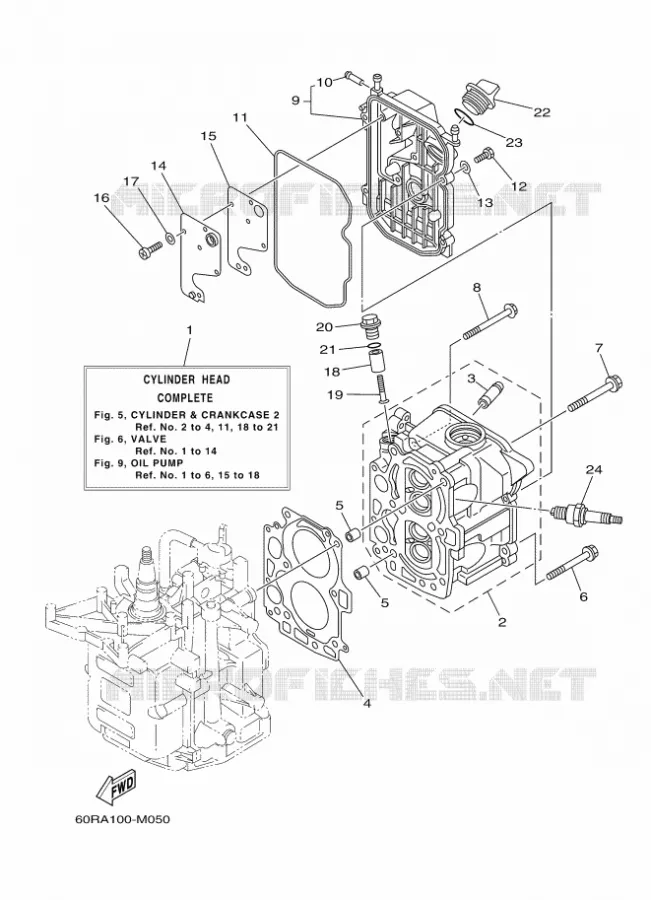 CYLINDRE / CARTER MOTEUR 2 Yamaha OUTBOARD ENGINES 8hp (5.9kW) 2013 FT8  FT8DMHL