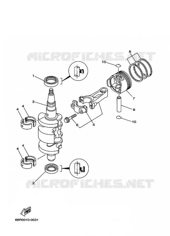 VILEBREQUIN / PISTON Yamaha OUTBOARD ENGINES 8hp (5.9kW) 2013 FT8  FT8DMHL