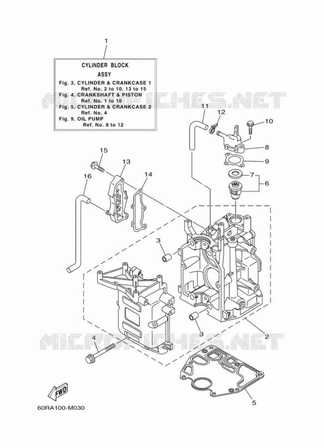 CYLINDRE / CARTER MOTEUR 1 Yamaha OUTBOARD ENGINES 8hp (5.9kW) 2013 FT8  FT8DMHX