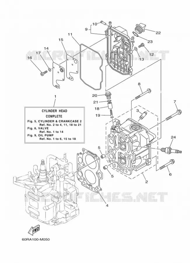 CYLINDRE / CARTER MOTEUR 2 Yamaha OUTBOARD ENGINES 8hp (5.9kW) 2013 FT8  FT8DMHX