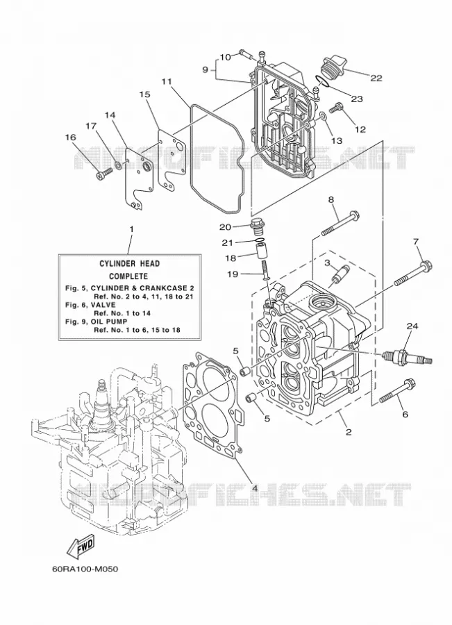 CYLINDRE / CARTER MOTEUR 2 Yamaha OUTBOARD ENGINES 8hp (5.9kW) 2013 FT8  FT8DEPL