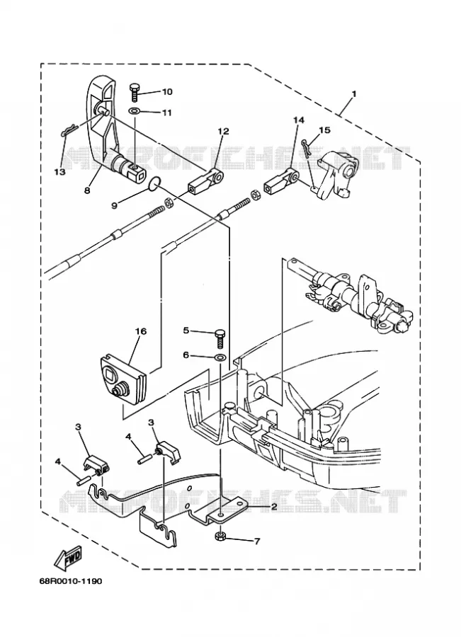 FIXATION BOITIER DE COMMANDE A DISTANCE Yamaha OUTBOARD ENGINES 8hp (5.9kW) 2006 FT8  FT8DMHX
