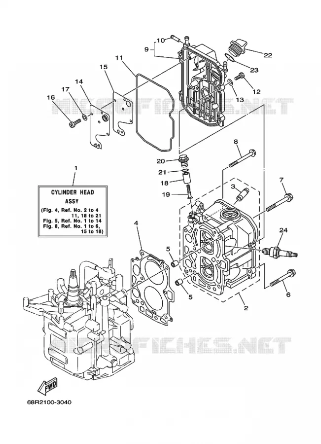 CYLINDRE / CARTER MOTEUR 2 Yamaha OUTBOARD ENGINES 8hp (5.9kW) 2003 FT8  FT8DEHPL