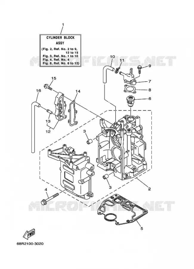 CYLINDRE / CARTER MOTEUR 1 Yamaha OUTBOARD ENGINES 8hp (5.9kW) 2003 FT8  FT8DEHPX