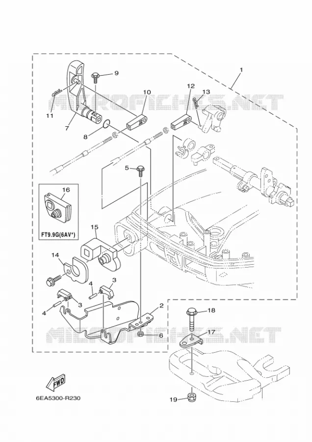 FIXATION BOITIER DE COMMANDE A DISTANCE Yamaha OUTBOARD ENGINES 8hp (5.9kW) 2017 FT8  FT8GMHX