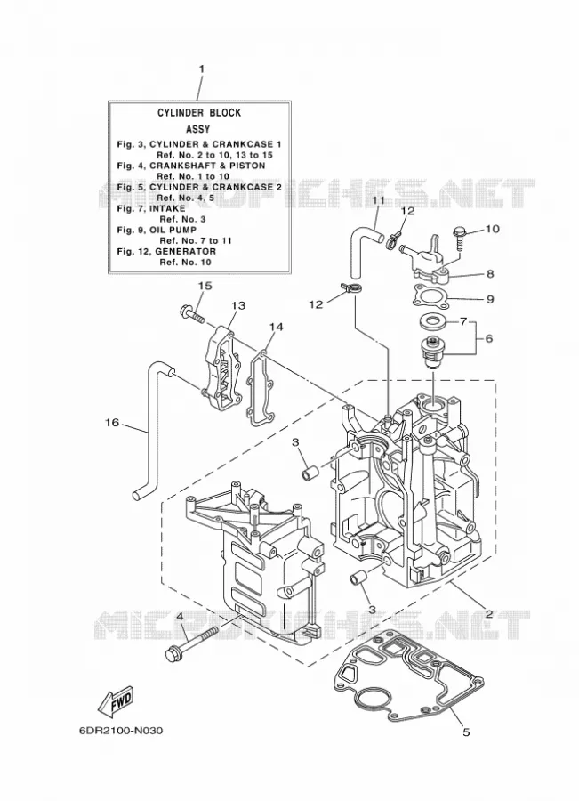 CYLINDRE / CARTER MOTEUR 1 Yamaha OUTBOARD ENGINES 8hp (5.9kW) 2015 FT8  FT8GEPL