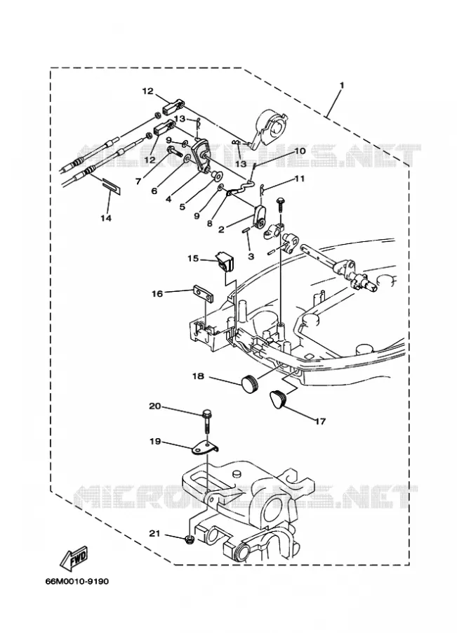 FIXATION BOITIER DE COMMANDE A DISTANCE Yamaha OUTBOARD ENGINES 9.9hp (7.3kW) 2007 FT9.9  FT9.9D