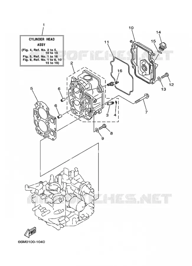 CYLINDRE / CARTER MOTEUR 2 Yamaha OUTBOARD ENGINES 9.9hp (7.3kW) 2001 FT9.9  FT9.9D