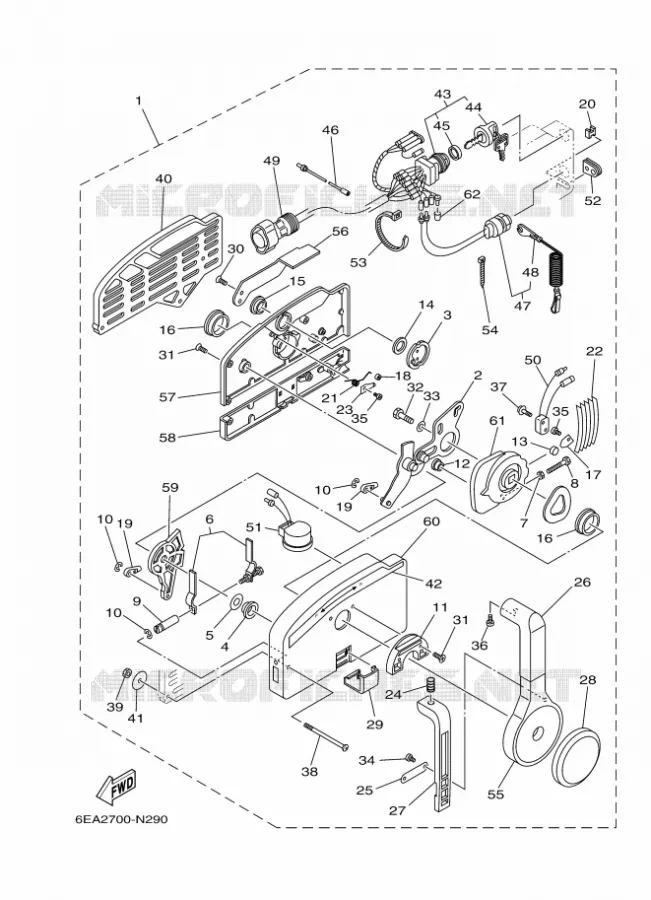 BOITIER DE COMMANDE A DISTANCE 1 Yamaha OUTBOARD ENGINES 9.9hp (7.3kW) 2014 FT9.9  FT9.9LEX