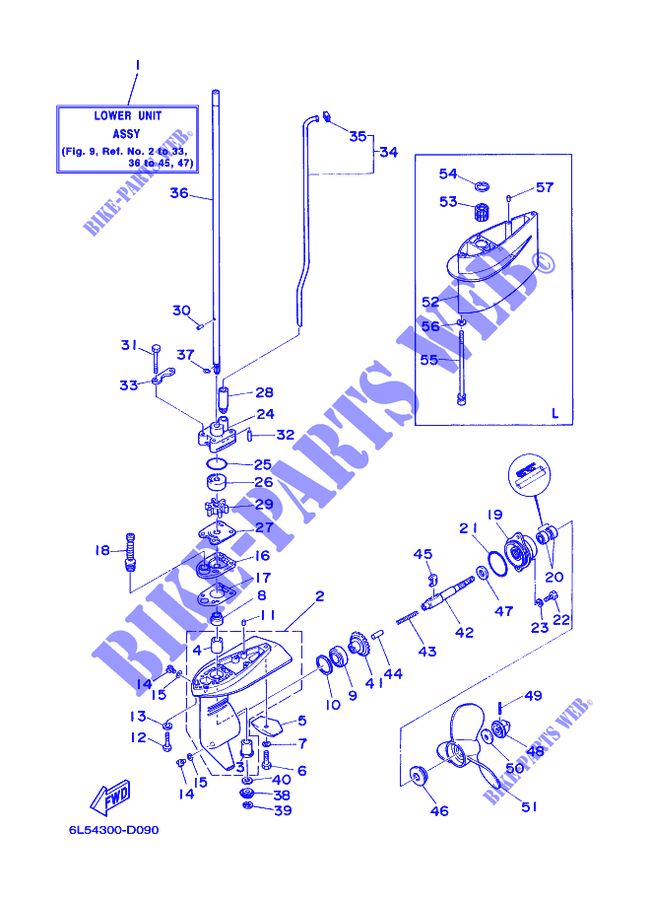 CARTER INFERIEUR ET TRANSMISSION pour Yamaha 3A Manual Starter, Tiller Handle, Manual Tilt, Shaft 15