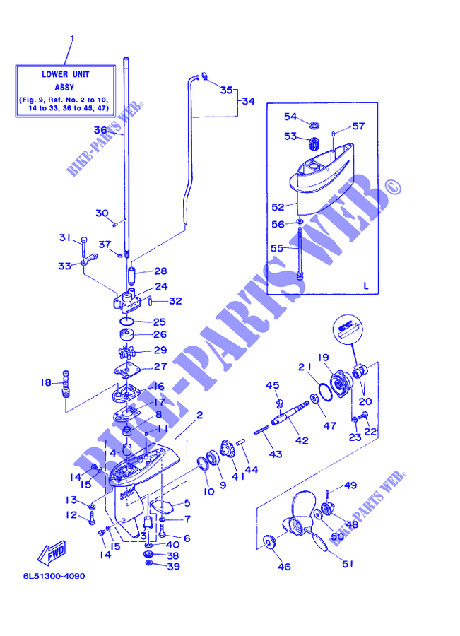 CARTER INFERIEUR ET TRANSMISSION pour Yamaha 3A Manual Starter, Tiller Handle, Manual Tilt de 2002