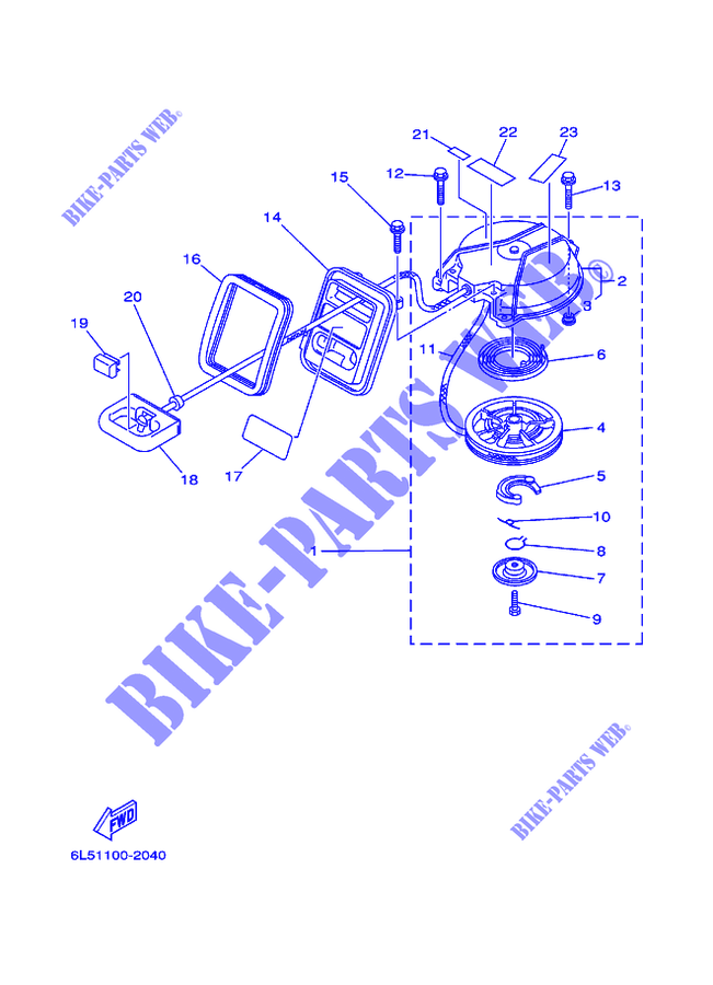 DEMARREUR KICK pour Yamaha 3A Manual Starter, Tiller Handle, Manual Tilt de 2002