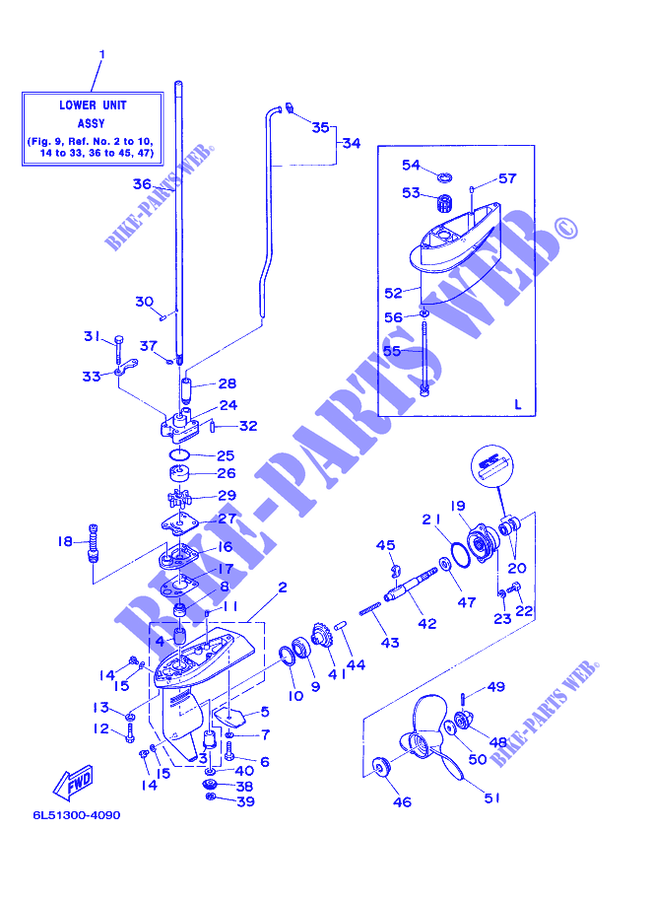 CARTER INFERIEUR ET TRANSMISSION pour Yamaha 3A Manual Starter, Tiller Handle, Manual Tilt de 2001