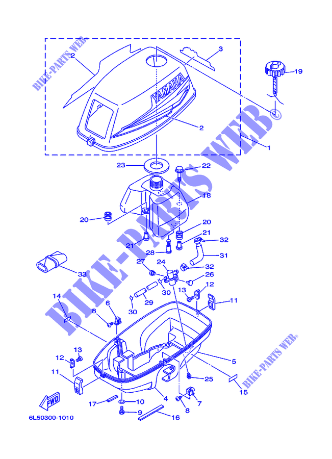 RESERVOIR A CARBURANT ET CAPOT pour Yamaha 3A Manual Starter, Tiller Handle, Manual Tilt de 2001