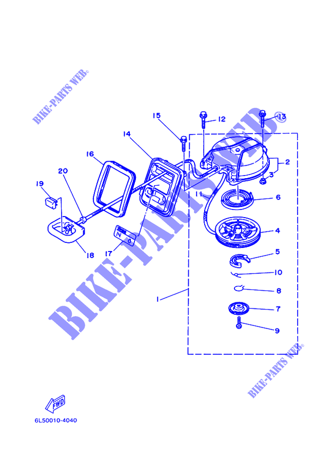 DEMARREUR KICK pour Yamaha 3A Manual Starter, Tiller Handle, Manual Tilt de 1999