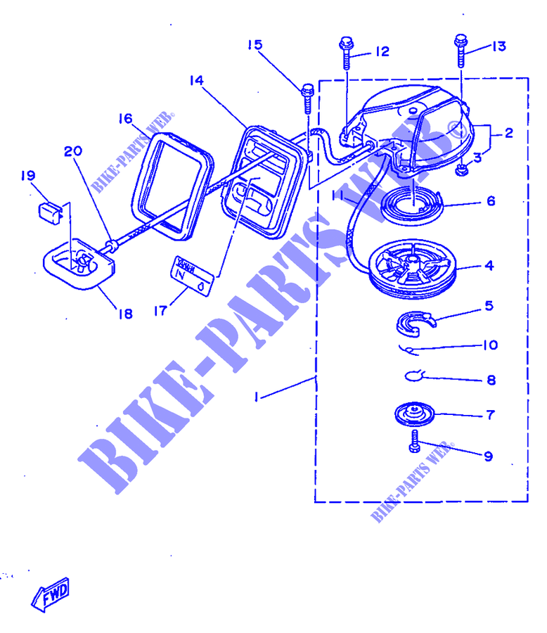DEMARREUR KICK pour Yamaha 3A Manual Starter, Tiller Handle, Manual Tilt de 1998