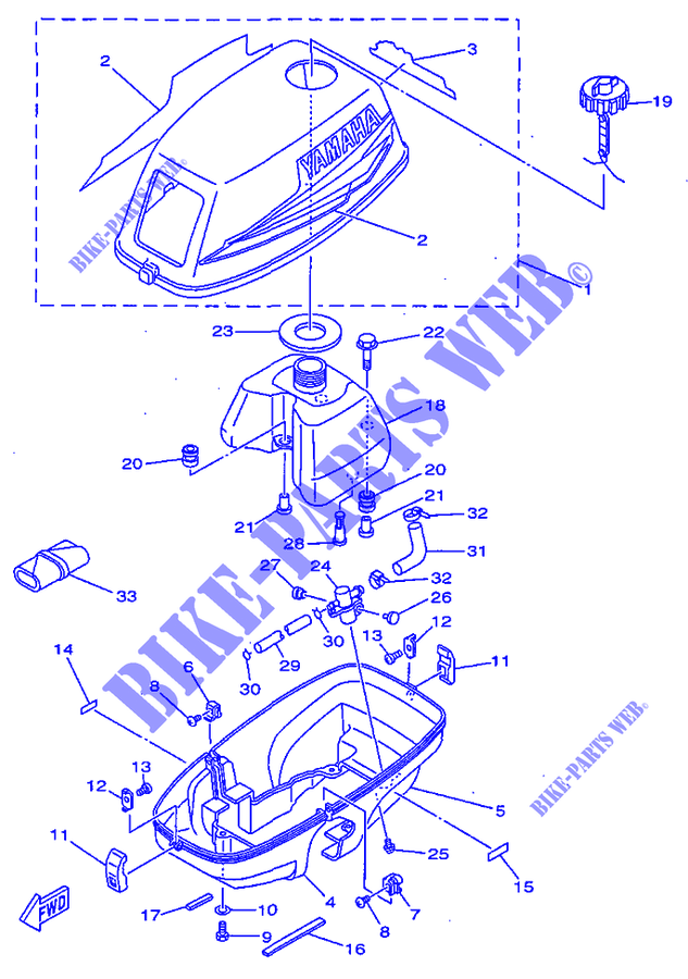 RESERVOIR A CARBURANT ET CAPOT pour Yamaha 3A Manual Starter, Tiller Handle, Manual Tilt de 1998