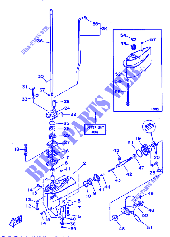CARTER INFERIEUR ET TRANSMISSION pour Yamaha 3A Manual Starter, Tiller Handle, Manual Tilt de 1997