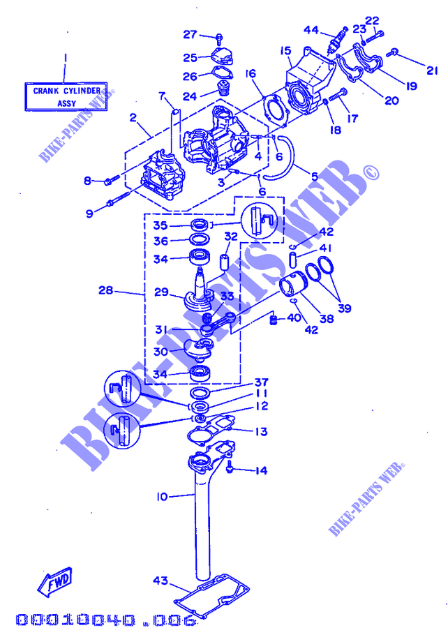 CYLINDRE / CARTER MOTEUR pour Yamaha 3A Manual Starter, Tiller Handle, Manual Tilt de 1997