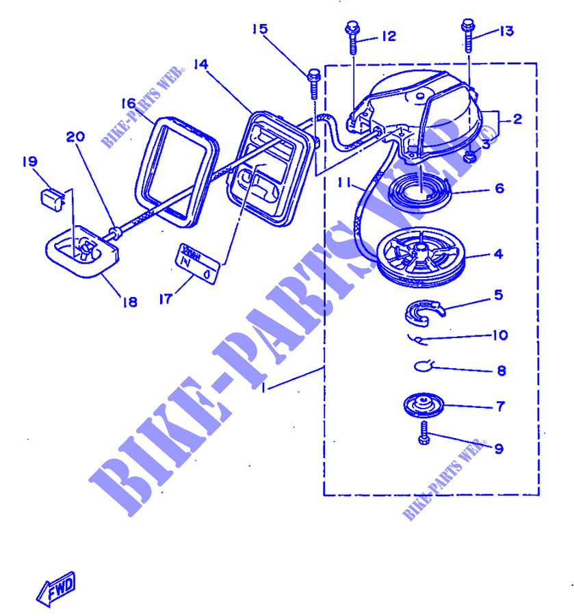 DEMARREUR KICK pour Yamaha 3A Manual Starter, Tiller Handle, Manual Tilt de 1997