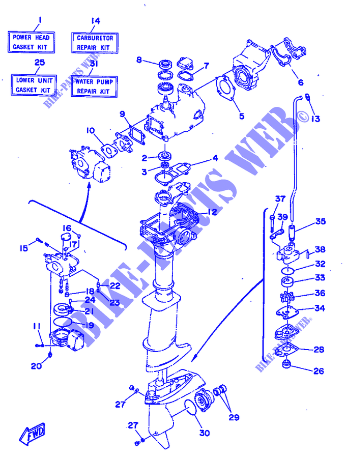 KIT DE REPARATION  pour Yamaha 3A Manual Starter, Tiller Handle, Manual Tilt de 1997