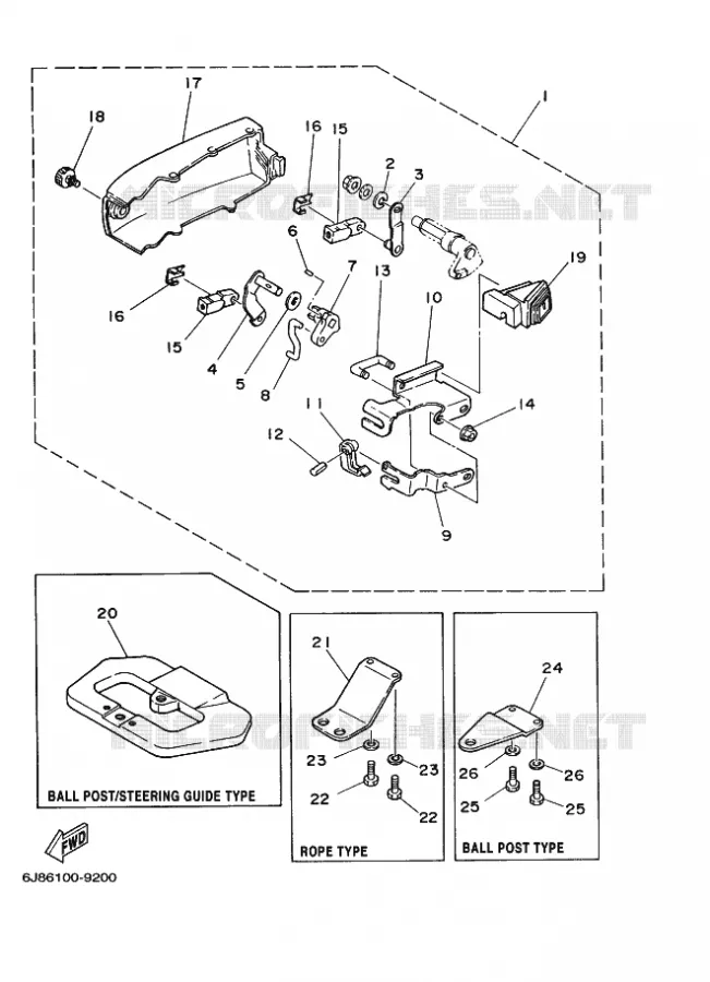 FIXATION BOITIER DE COMMANDE A DISTANCE Yamaha OUTBOARD ENGINES 30hp (22.1kW) 2009 30  30DMHOS