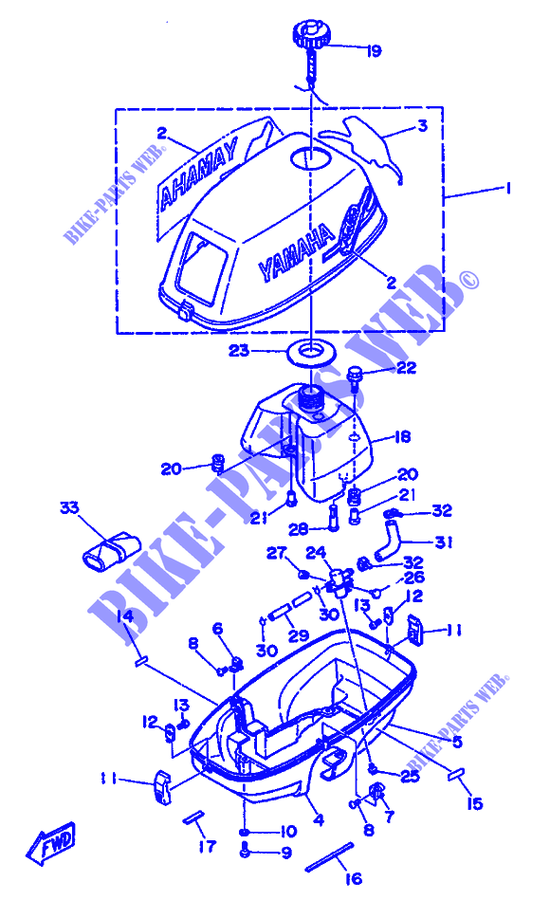 RESERVOIR A CARBURANT ET CAPOT pour Yamaha 3A Manual Starter, Tiller Handle, Manual Tilt de 1994