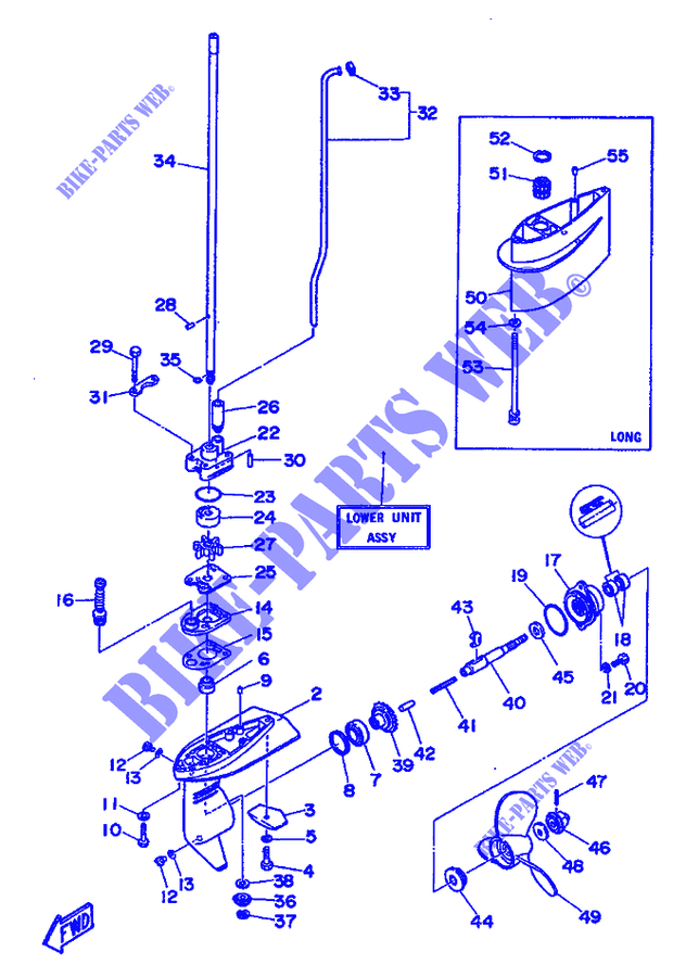 CARTER INFERIEUR ET TRANSMISSION 1 pour Yamaha 3A Manual Starter, Tiller Handle, Manual Tilt de 1993