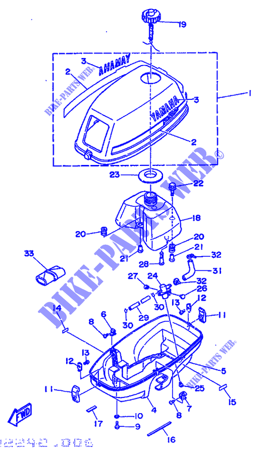 RESERVOIR A CARBURANT ET CAPOT pour Yamaha 3A Manual Starter, Tiller Handle, Manual Tilt de 1993
