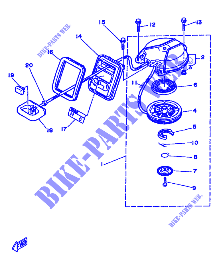 DEMARREUR KICK pour Yamaha 3A Manual Starter, Tiller Handle, Manual Tilt de 1992