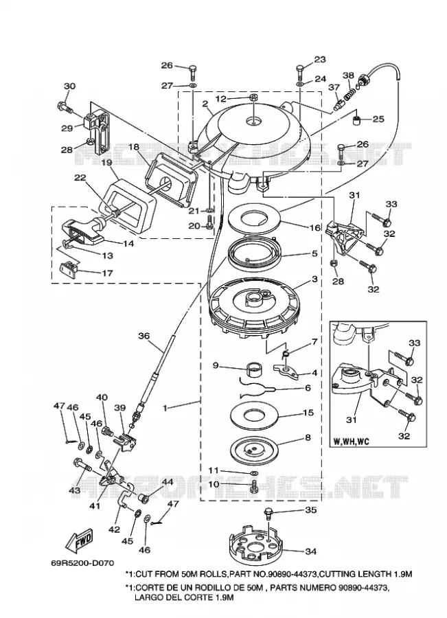 DEMARREUR KICK Yamaha OUTBOARD ENGINES 30hp (22.1kW) 2007 30  30H