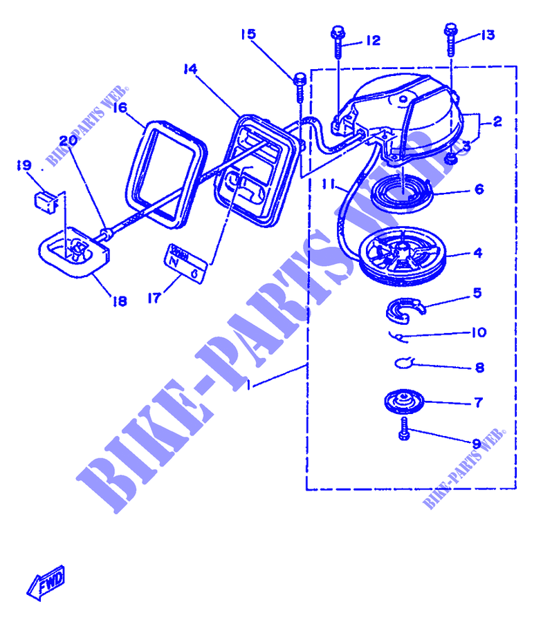 DEMARREUR KICK pour Yamaha 3A Manual Starter, Tiller Handle, Manual Tilt de 1988