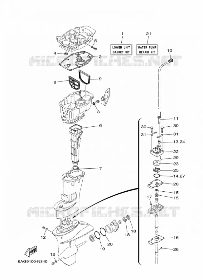 KIT DE REPARATION 3 Yamaha OUTBOARD ENGINES 20hp (14.7kW) 2019 F20  F20BEPS