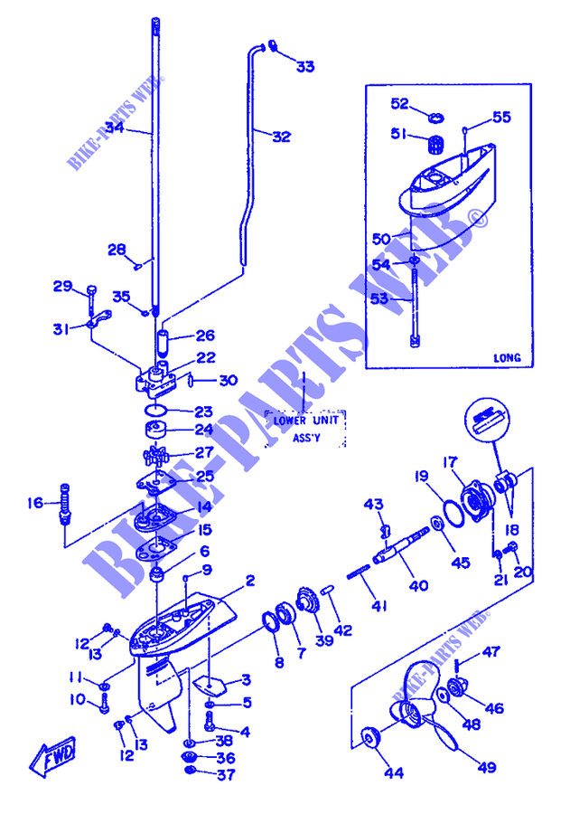 CARTER INFERIEUR ET TRANSMISSION 1 pour Yamaha 3A Manual Starter, Tiller Handle, Manual Tilt de 1989