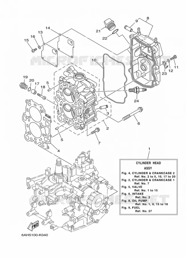 CYLINDRE / CARTER MOTEUR 2 Yamaha OUTBOARD ENGINES 20hp (14.7kW) 2012 F20  F20BEPS