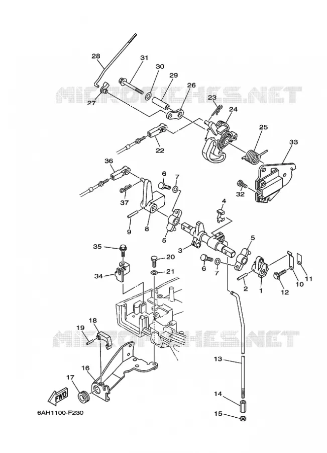 COMMANDE D'ACCELERATEUR 2 Yamaha OUTBOARD ENGINES 20hp (14.7kW) 2011 F20  F20MSH-2011