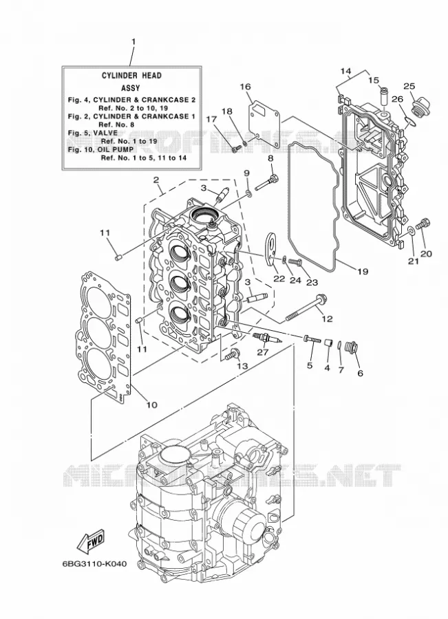 CYLINDRE / CARTER MOTEUR 2 Yamaha OUTBOARD ENGINES 30hp (22.1kW) 2012 F30  F30BEHDL