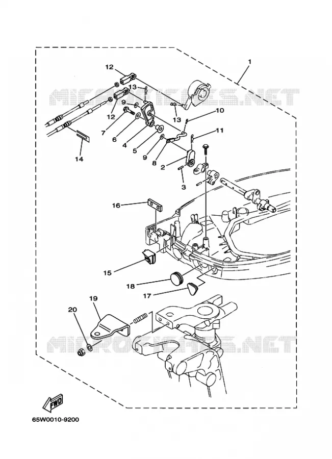 FIXATION BOITIER DE COMMANDE A DISTANCE Yamaha OUTBOARD ENGINES 25hp (18.4kW) 2002 FT25  FT25B