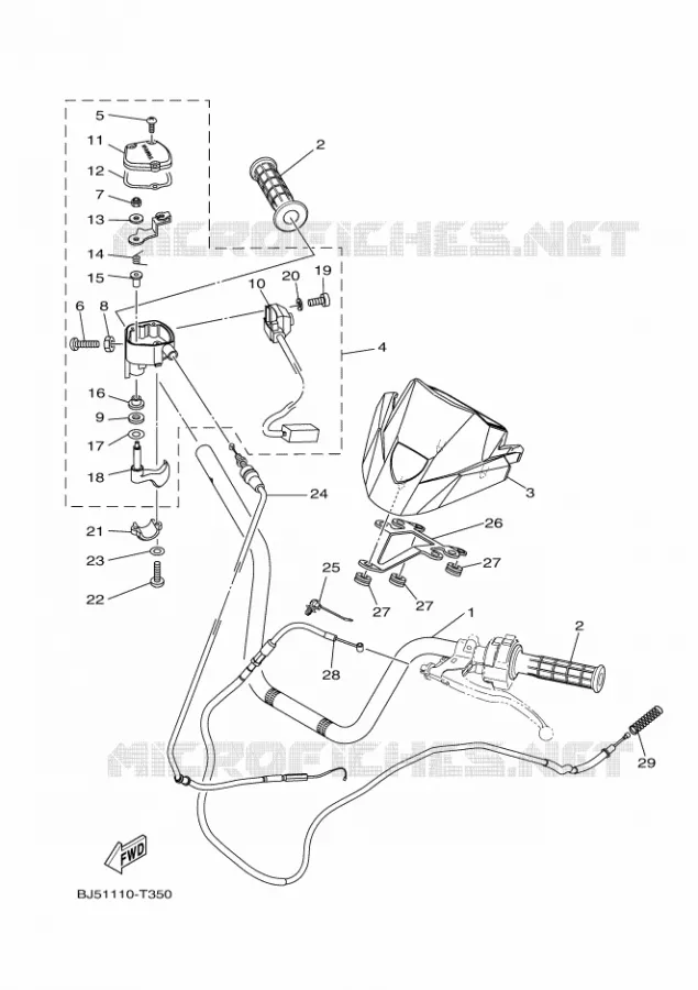 GUIDON ET CABLES Yamaha QUAD 450 2019 KODIAK  YFM450FWB/YFM45KDXK