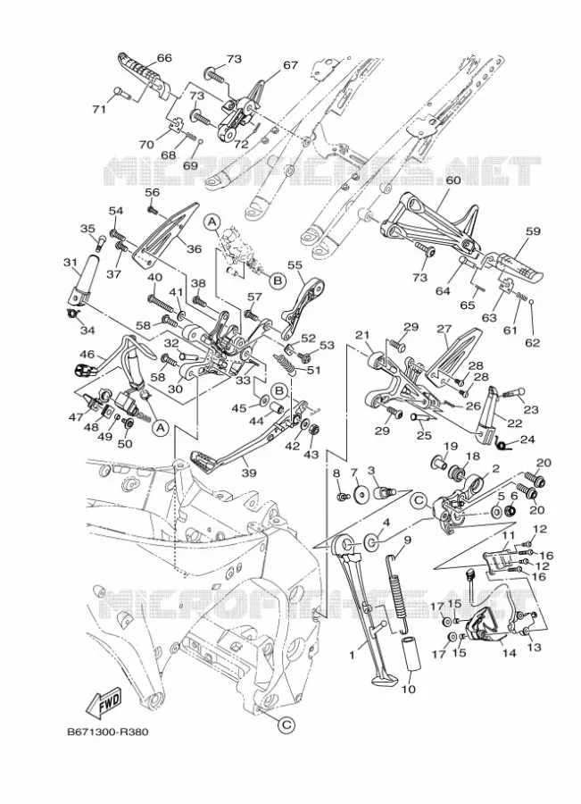 SUPPORT / REPOSE PIEDS Yamaha MOTO 1000 2020 MT  MTN1000