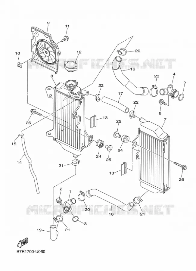 RADIATEUR / DURITES Yamaha MOTO 450 2020 WRF  WR450F