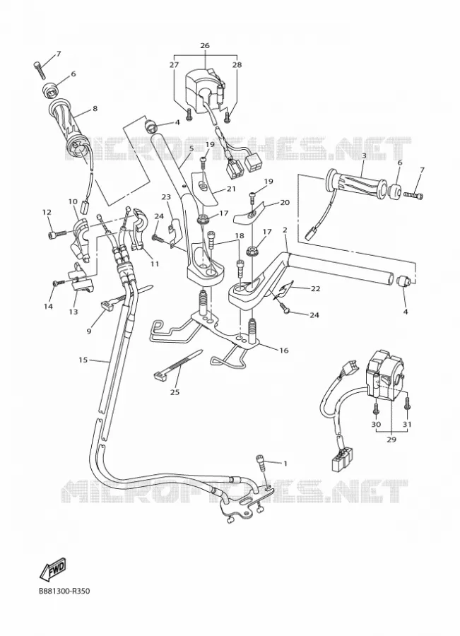 GUIDON ET CABLES Yamaha MOTO 1300 2020 FJR  FJR1300D-AE